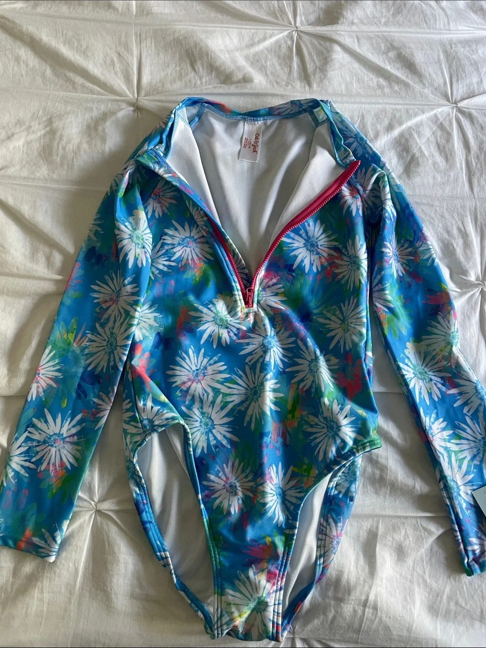 Cat & Jack Blue Floral Long-Sleeve One-Piece Swimsuit